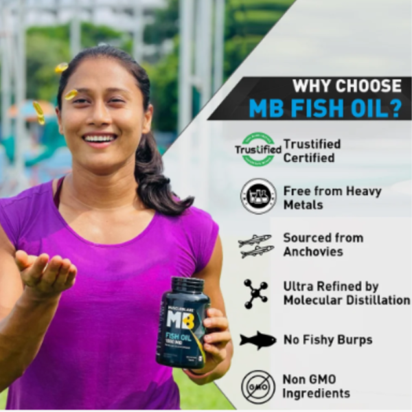 MuscleBlaze Omega 3 Fish Oil (90 Capsules) | Certified for Trust and Purity | Each serving delivers 1000mg of Omega 3, featuring 180mg of EPA and 120mg of DHA. - Image 5