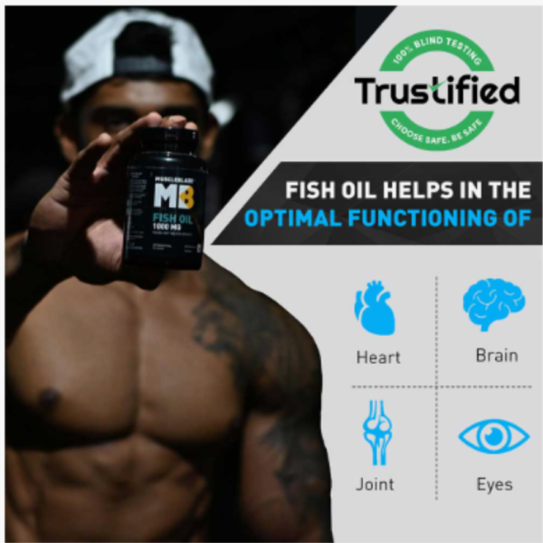 MuscleBlaze Omega 3 Fish Oil (90 Capsules) | Certified for Trust and Purity | Each serving delivers 1000mg of Omega 3, featuring 180mg of EPA and 120mg of DHA. - Image 6