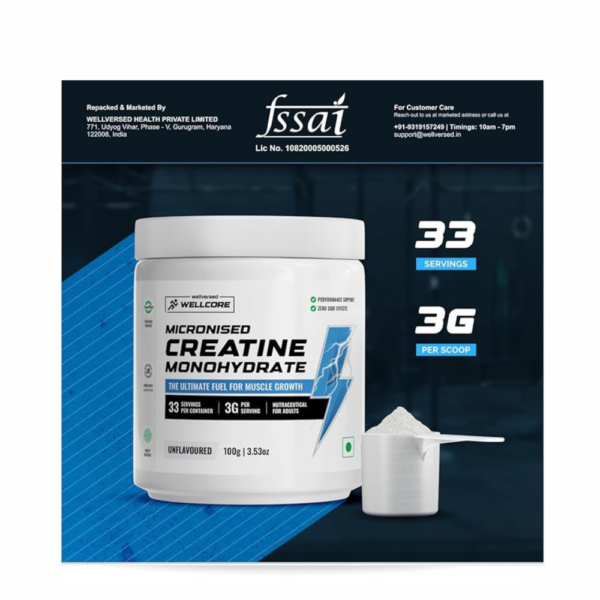 Wellcore Pure Micronised Creatine Monohydrate Powder | Unflavoured, 33 Servings | Facilitates Rapid Absorption | Promotes Increased Muscle Strength and Power. - Image 3