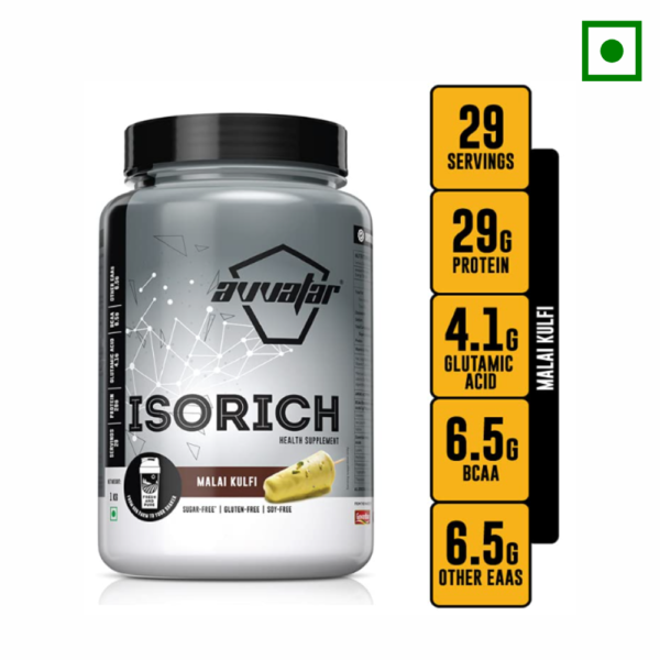 AVVATAR ISORICH WHEY PROTEIN | Malai Kulfi flavour | 1Kg pack | 29g of protein per serving | 29 servings. - Image 2